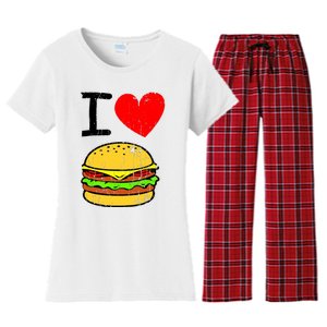 I Love Burgers Funny Hamburger Cheeseburger Graphic Women's Flannel Pajama Set