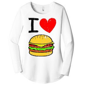 I Love Burgers Funny Hamburger Cheeseburger Graphic Women's Perfect Tri Tunic Long Sleeve Shirt