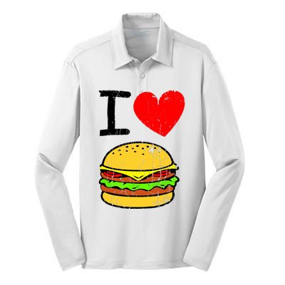 I Love Burgers Funny Hamburger Cheeseburger Graphic Silk Touch Performance Long Sleeve Polo