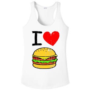 I Love Burgers Funny Hamburger Cheeseburger Graphic Ladies PosiCharge Competitor Racerback Tank