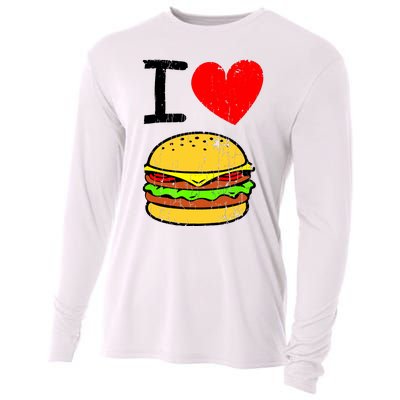 I Love Burgers Funny Hamburger Cheeseburger Graphic Cooling Performance Long Sleeve Crew