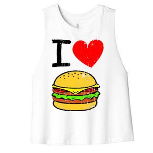 I Love Burgers Funny Hamburger Cheeseburger Graphic Women's Racerback Cropped Tank