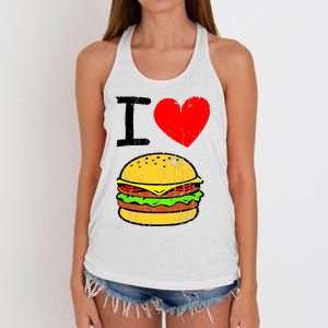 I Love Burgers Funny Hamburger Cheeseburger Graphic Women's Knotted Racerback Tank