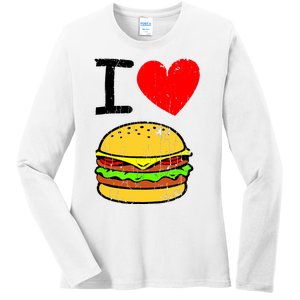 I Love Burgers Funny Hamburger Cheeseburger Graphic Ladies Long Sleeve Shirt