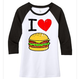 I Love Burgers Funny Hamburger Cheeseburger Graphic Women's Tri-Blend 3/4-Sleeve Raglan Shirt