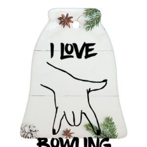 I Love Bowling Ceramic Bell Ornament