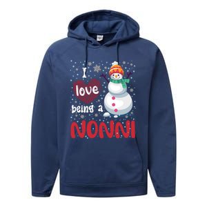 I Love Being A Nonni Snow Christmas Family Mom Grandma Gift Performance Fleece Hoodie