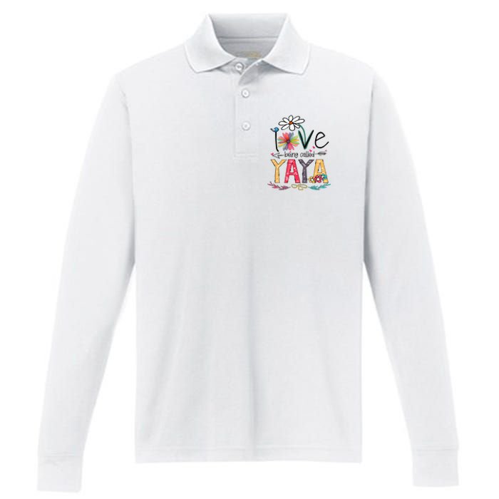 I Love Being Called Yaya Sunflower Mothers Day Performance Long Sleeve Polo