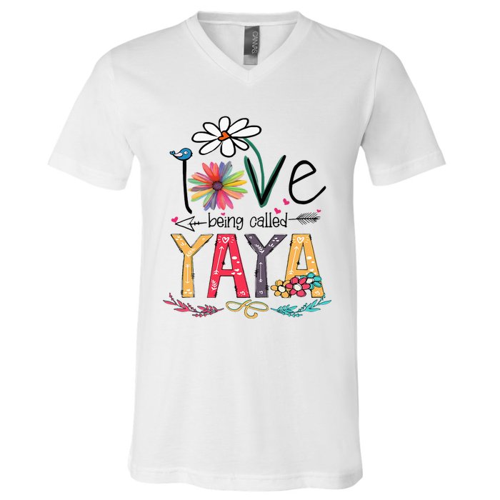 I Love Being Called Yaya Sunflower Mothers Day V-Neck T-Shirt