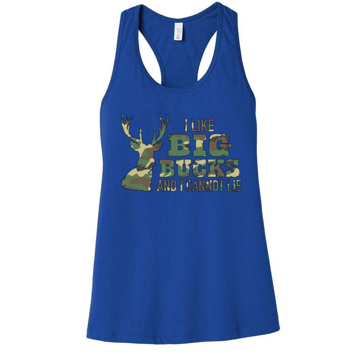 I Like Big Bucks And I Cannot Lie Camo Gift Women's Racerback Tank