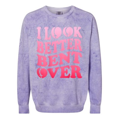 I Look Better Bent Over Peach Booty Funny Groovy Colorblast Crewneck Sweatshirt