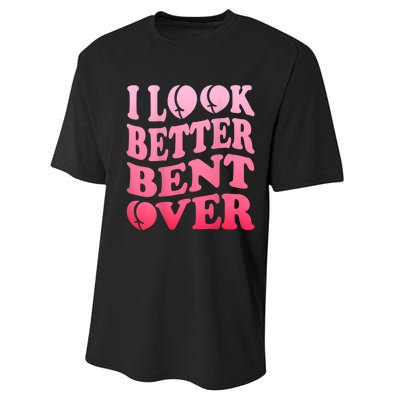 I Look Better Bent Over Peach Booty Funny Groovy Performance Sprint T-Shirt