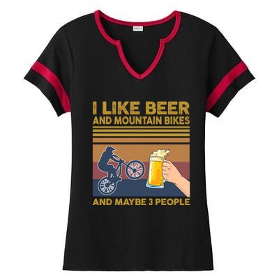 I Like Beer And Mountain Bikes And Maybe 3 People Funny Gift Cute Gift Ladies Halftime Notch Neck Tee