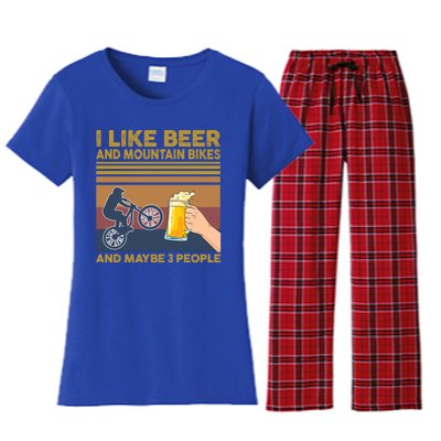 I Like Beer And Mountain Bikes And Maybe 3 People Funny Gift Cute Gift Women's Flannel Pajama Set