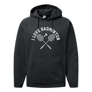 I Love Badminton Player Gift Retro Style Performance Fleece Hoodie