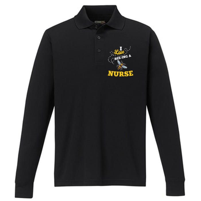 I Love BeeIng A Nurse Honey Bee Job Performance Long Sleeve Polo