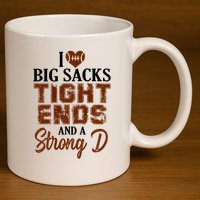 I Love Big Sacks Tight Ends And A Strong D Funny Football 11oz C Handle Ceramic Mug