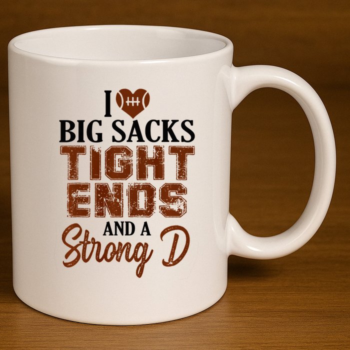 I Love Big Sacks Tight Ends And A Strong D Funny Football 11oz C Handle Ceramic Mug