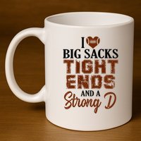 I Love Big Sacks Tight Ends And A Strong D Funny Football 11oz C Handle Ceramic Mug