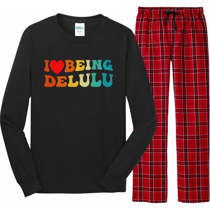 I Love Being Delulu I Heart Being Delulu Red  Long Sleeve Pajama Set