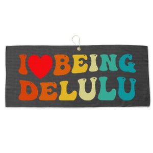 I Love Being Delulu I Heart Being Delulu Red  Large Microfiber Waffle Golf Towel