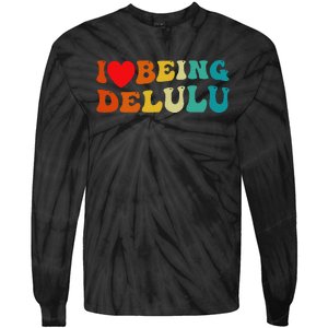 I Love Being Delulu I Heart Being Delulu Red  Tie-Dye Long Sleeve Shirt