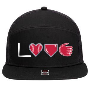 I Love Baseball Player Cute Baseball Pitcher Hitter Catcher Cute Gift 7 Panel Mesh Trucker Snapback Hat