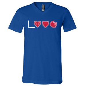 I Love Baseball Player Cute Baseball Pitcher Hitter Catcher Cute Gift V-Neck T-Shirt