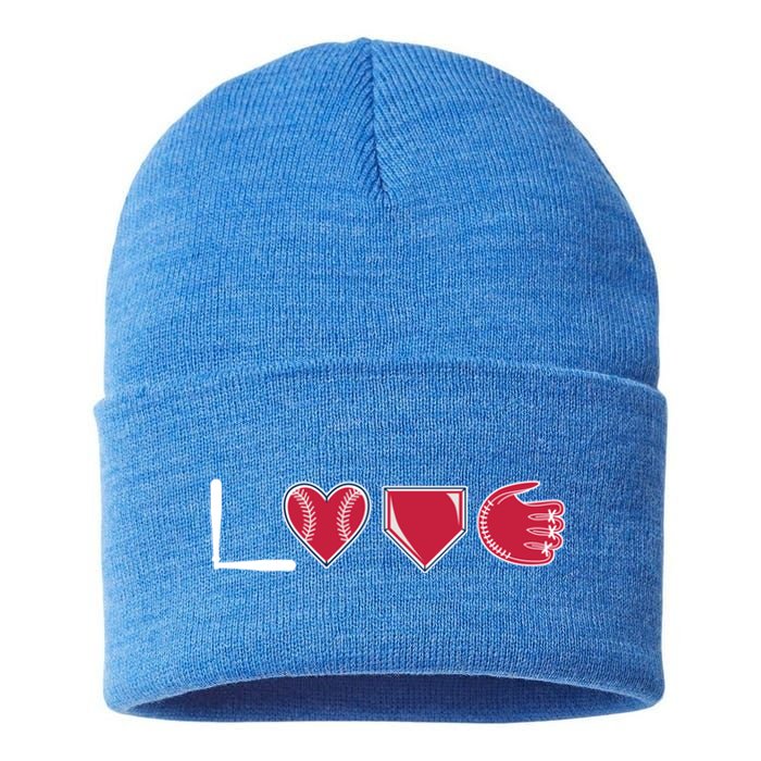 I Love Baseball Player Cute Baseball Pitcher Hitter Catcher Cute Gift Sustainable Knit Beanie