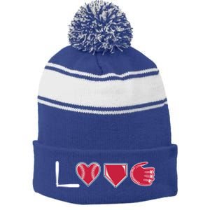 I Love Baseball Player Cute Baseball Pitcher Hitter Catcher Cute Gift Stripe Pom Pom Beanie