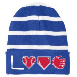 I Love Baseball Player Cute Baseball Pitcher Hitter Catcher Cute Gift Striped Beanie with Solid Band