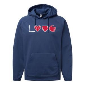 I Love Baseball Player Cute Baseball Pitcher Hitter Catcher Cute Gift Performance Fleece Hoodie