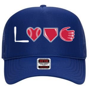 I Love Baseball Player Cute Baseball Pitcher Hitter Catcher Cute Gift High Crown Mesh Back Trucker Hat