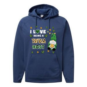 I Love Being Trivia Host Gnome St Patricks Day Gift Performance Fleece Hoodie