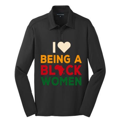 I Love Being A Black Women Black History Month Silk Touch Performance Long Sleeve Polo