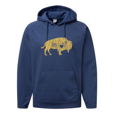 I Love Buffaloes Golden Buffalo Bison Lover Gift Ideas Performance Fleece Hoodie