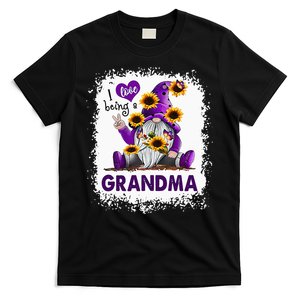 I Love Being A Grandma Purple Gnome Sunflower Bleached T-Shirt