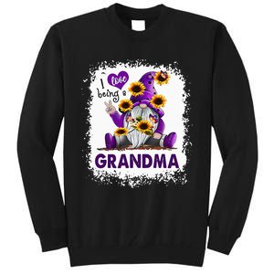 I Love Being A Grandma Purple Gnome Sunflower Bleached Tall Sweatshirt