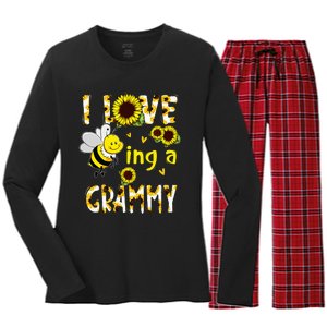 I Love Being A Grammy Sunflower Bee Mothers Day Women's Long Sleeve Flannel Pajama Set 