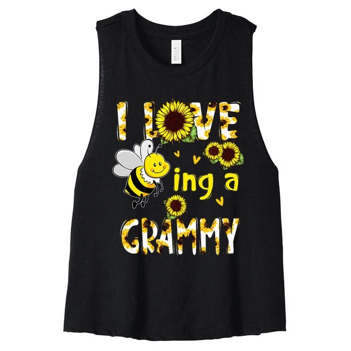 I Love Being A Grammy Sunflower Bee Mothers Day Women's Racerback Cropped Tank