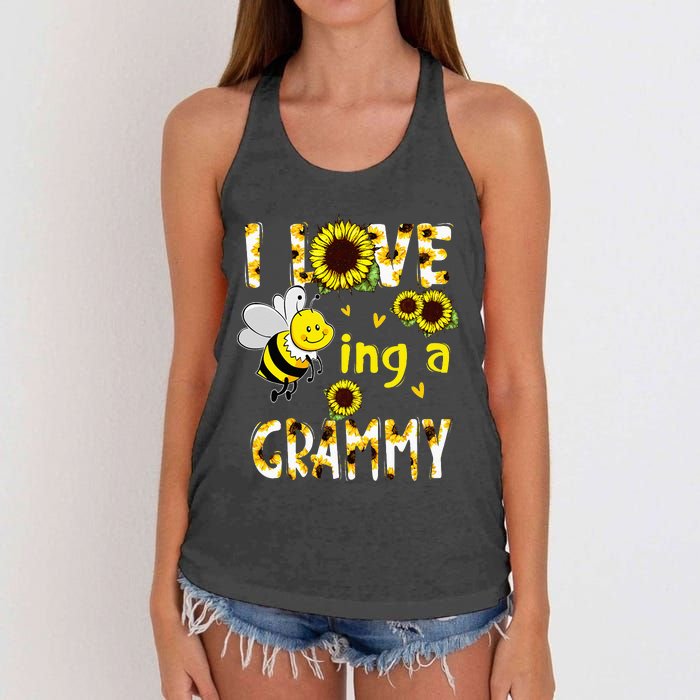 I Love Being A Grammy Sunflower Bee Mothers Day Women's Knotted Racerback Tank