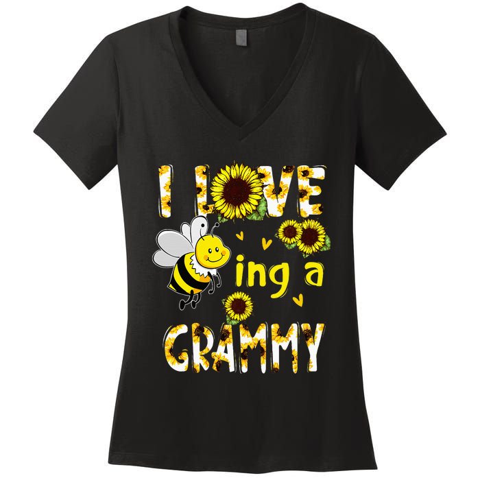 I Love Being A Grammy Sunflower Bee Mothers Day Women's V-Neck T-Shirt