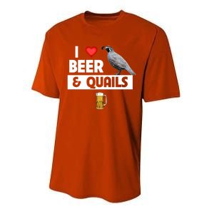 I Love Beer And Quails Bird Watching Funny Ing Hunting Cute Gift Performance Sprint T-Shirt