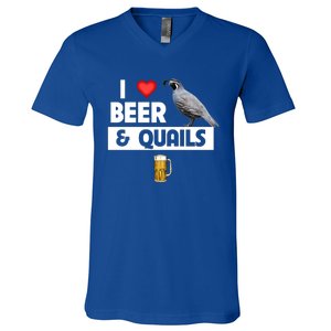 I Love Beer And Quails Bird Watching Funny Ing Hunting Cute Gift V-Neck T-Shirt