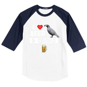 I Love Beer And Quails Bird Watching Funny Ing Hunting Cute Gift Baseball Sleeve Shirt