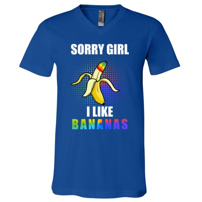 I Like Bananas Lgbtq Pride Gay Proud Ally Rainbow Flag Great Gift V-Neck T-Shirt