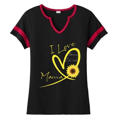 I Love Being Called Mama Sunflower Heart Ladies Halftime Notch Neck Tee