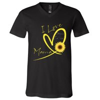 I Love Being Called Mama Sunflower Heart V-Neck T-Shirt