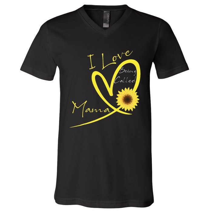 I Love Being Called Mama Sunflower Heart V-Neck T-Shirt