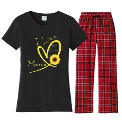 I Love Being Called Mama Sunflower Heart Women's Flannel Pajama Set